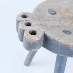Stunning Hand Carved Folk Art Stool Grayish Blue Finland Late 1800s - 4165316