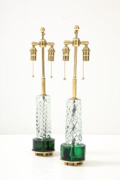 Stunning Pair of Emerald and Clear Crystal Lamps - 4227752