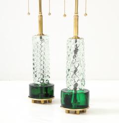 Stunning Pair of Emerald and Clear Crystal Lamps - 4227753