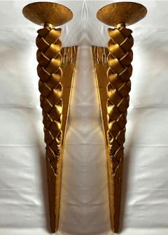 Stunning gold leaf wrought pair of braid shipped sconces - 2335049