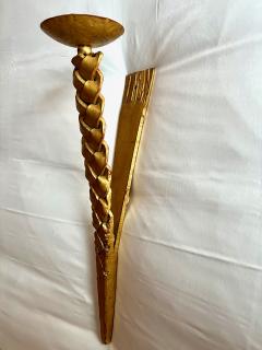 Stunning gold leaf wrought pair of braid shipped sconces - 2335052