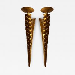 Stunning gold leaf wrought pair of braid shipped sconces - 2336489