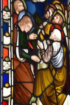 Stunning large scale 19thc earlier stained glass triptych - 4774455