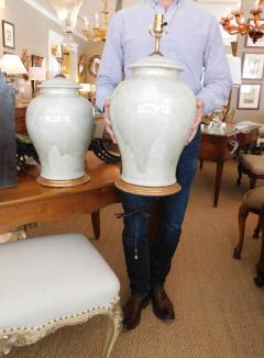 Stunningly Large Pair of 1960s Celadon Crackle Glaze Ginger Jar Lamps - 1613221