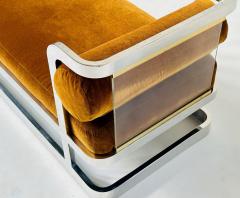 Style Charles Hollis Jones Chrome Brass Lucite Chaise Lounge 1970 - 4308814