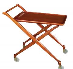 Stylish Italian Mid century Cherrywood Bar drinks Cart with Removable Tray - 3236698