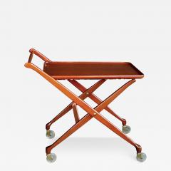 Stylish Italian Mid century Cherrywood Bar drinks Cart with Removable Tray - 3241216