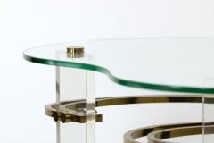 Stylish Kidney shaped Glass and Lucite Side Table with Brass Stretchers - 1950849