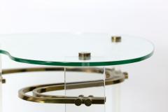 Stylish Kidney shaped Glass and Lucite Side Table with Brass Stretchers - 1950851