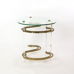 Stylish Kidney shaped Glass and Lucite Side Table with Brass Stretchers - 1950854