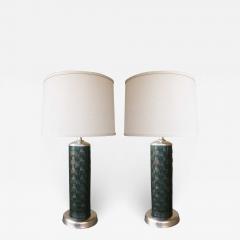 Stylish Pair of American 1940s Cylindrical form Leather clad Lamps - 1486242