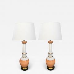 Stylish Pair of Frederick Cooper 1960s Peach and White Crackle glaze Lamps - 1635905