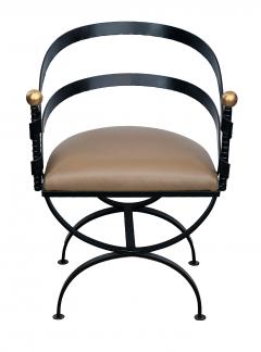Stylish Set of Four Wrought Iron Barrel back Curule form Chairs - 3348597