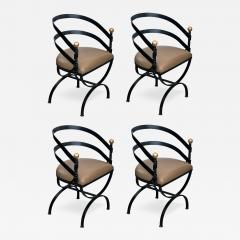Stylish Set of Four Wrought Iron Barrel back Curule form Chairs - 3349594