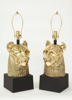Stylized Lioness Brass Lamps - 905656