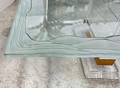 Substantial Lucite and Brass Dining Table Etched Glass Top - 4507564