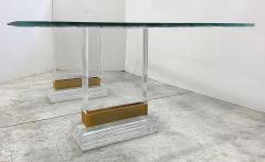 Substantial Lucite and Brass Dining Table Etched Glass Top - 4507566