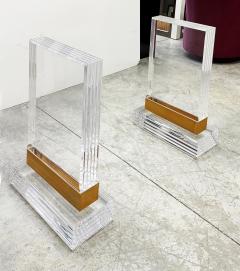 Substantial Lucite and Brass Dining Table Etched Glass Top - 4507567