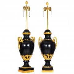 Substantial Pair of French Louis XVI Antique Black Slate Urn Lamps 43 H - 4501817