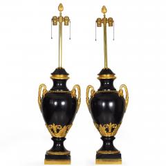 Substantial Pair of French Louis XVI Antique Black Slate Urn Lamps 43 H - 4501818