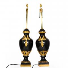 Substantial Pair of French Louis XVI Antique Black Slate Urn Lamps 43 H - 4501820