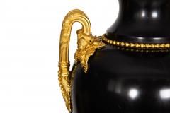 Substantial Pair of French Louis XVI Antique Black Slate Urn Lamps 43 H - 4501826