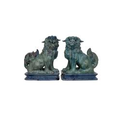 Substantial Pair of Italian Glazed Terra Cotta 19th Century Foo Dogs - 4451222