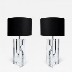 Substantial Vintage Lucite Sculptural Postmodern Table Lamps Pair - 4412201