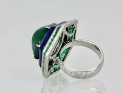 Sugarloaf Bullet Emerald of 29 Carats and Lapis Diamond Ring 18K - 3451371