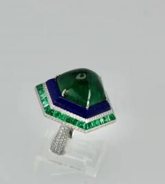 Sugarloaf Bullet Emerald of 29 Carats and Lapis Diamond Ring 18K - 3451388