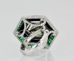 Sugarloaf Bullet Emerald of 29 Carats and Lapis Diamond Ring 18K - 3451394