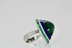 Sugarloaf Bullet Emerald of 29 Carats and Lapis Diamond Ring 18K - 3451398