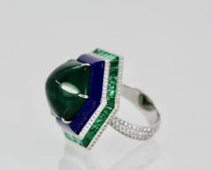 Sugarloaf Bullet Emerald of 29 Carats and Lapis Diamond Ring 18K - 3451460