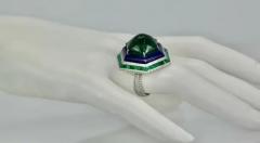 Sugarloaf Bullet Emerald of 29 Carats and Lapis Diamond Ring 18K - 3451470