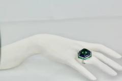 Sugarloaf Bullet Emerald of 29 Carats and Lapis Diamond Ring 18K - 3451488