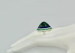 Sugarloaf Bullet Emerald of 29 Carats and Lapis Diamond Ring 18K - 3451511