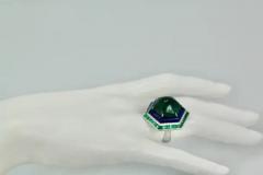 Sugarloaf Bullet Emerald of 29 Carats and Lapis Diamond Ring 18K - 3451608