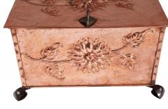 Sunflower Arts Crafts Riveted Copper Box on Scrolled Iron Feet - 4690193