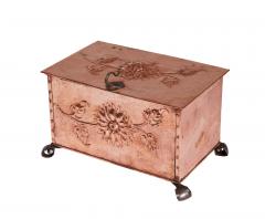 Sunflower Arts Crafts Riveted Copper Box on Scrolled Iron Feet - 4690195