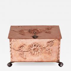 Sunflower Arts Crafts Riveted Copper Box on Scrolled Iron Feet - 4690360