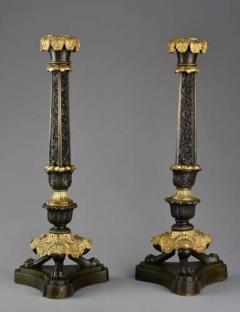 Superb 19thc French R gence style bronze and gilt bronze three branch candelabra - 4756968