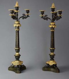 Superb 19thc French R gence style bronze and gilt bronze three branch candelabra - 4756977