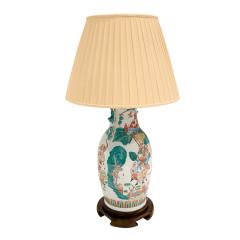 Superb Artisan Chinese Porcelain Table Lamp on Carved Wood Base 1960s - 3508042