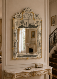 Superb Venetian Etched Murano Glass Mirror - 4774869