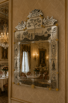 Superb Venetian Etched Murano Glass Mirror - 4774871
