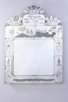 Superb Venetian Etched Murano Glass Mirror - 4774875