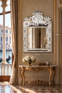Superb Venetian Etched Murano Glass Mirror - 4774876