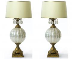 Superb mother of pearl glass pair of gold and crystal lamp - 870658