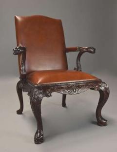 Superb quality George II style mahogany Gainsborough leather open armchair - 4757169