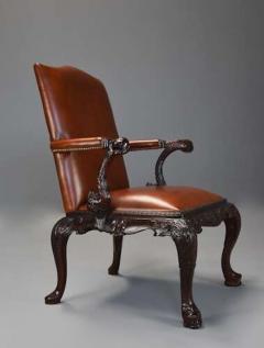 Superb quality George II style mahogany Gainsborough leather open armchair - 4757170